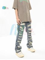 Mode personnalisée pour hommes, jeans baggy, pantalons avec patch en détresse, pantalons pour hommes, jeans style skinny empilés