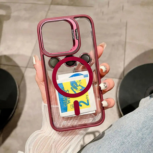 Custodia Magnetica per Telefono con Supporto in Lega per Fotocamera, <span class=keywords><strong>Cover</strong></span> Posteriore Trasparente in Acrilico e Protezione Lente per <span class=keywords><strong>iPhone</strong></span> 17, 16 Pro, 15 Pro - Product Image 4