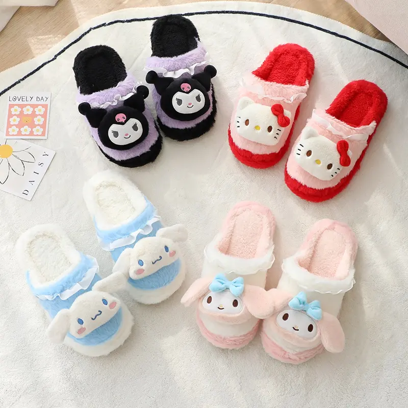 Comfortable Winter House Fashion Indoor Sanrio Cartoon Adult Cute Warm Plush Slippers