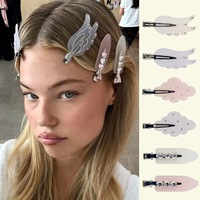 Nouvelles pinces à cheveux en acétate motif ailes d'ange et nuages, barrettes à bec de canard en strass et cristal, accessoires capillaires féériques Y2K pour femmes et filles