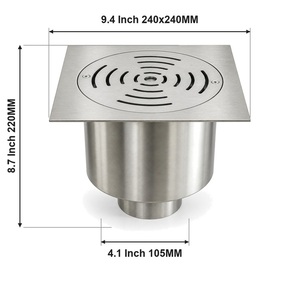 Siphon de sol carré en acier inoxydable pour extérieur avec panier filtrant amovible et <span class=keywords><strong>clapet</strong></span> anti-odeur pour piscine, terrasse, allée - Product Image 4