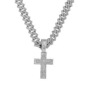 Full <b>Cross</b> Pendant Fashion Trend Rhombus Men's Cuban <b>Chain</b> Necklace - Product Image 5
