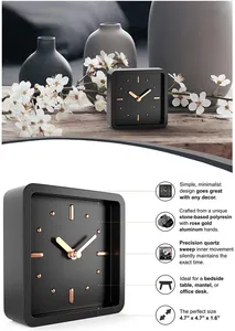 6 Inch Modern Silent Concrete Minimalist Small Cement Epoxy Resin Clocks For Hotel Square Quartz Custom Desk Table Clocks Gift