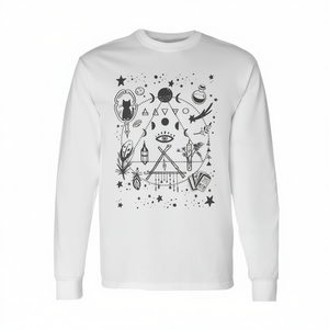 Camiseta de manga larga con símbolos místicos y triángulos, diseño premium para uso espiritual - Product Image 2