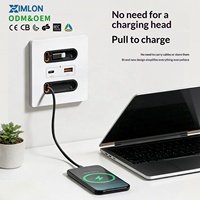 XIMLON Prise intelligente USB Type-C à charge rapide 20W, prises de charge pour téléphone portable, câble rétractable 2 en 1, prise multifonction