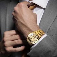 WINNER Royal transparente esqueleto reloj para hombre automático Mecánico Oro relojes grabado movimiento correa de acero inoxidable regalo