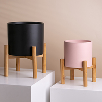 Yinyuanwang — Pots de plantes en céramique avec cadre en bois, bac à plantes, pot de fleurs pour décoration intérieure, cylindre, personnalisable