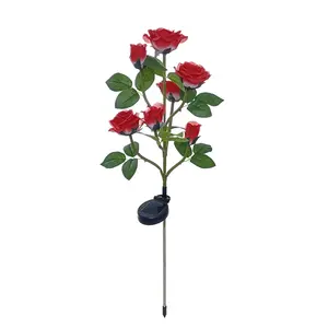 โคมไฟดอกไม้ประดับลานภายในตกแต่งด้วยดอกกุหลาบพลังงานแสงอาทิตย์7ดอกโคมไฟ LED ดอกไม้ประดิษฐ์