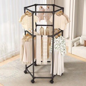 Séchoir à linge rotatif et mobile, diamètre 80 cm, hauteur 178 cm, design hexagonal sur pied, pour balcon et chambre. - Product Image 3