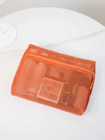 Pochette en maille de nylon personnalisée, sac en maille de polyester plat personnalisé, pochette à fermeture éclair en maille pour maquillage