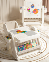 Table de jeu 4 en 1 pour enfants avec chaise, chevalet de dessin réglable, tableau blanc, rangement et étagère à livres – Bureau d'apprentissage pour tout-petits