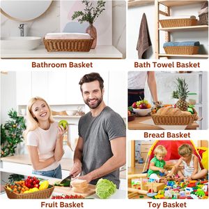 Dokuma Plastik Rattan Sepet Hasır Meyve Sebze İstiflenebilir Sepet Sentetik Rattan Servis Tepsisi Ev Mutfak Piknik Aktivitesi için - Product Image 4