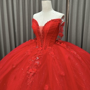 <span class=keywords><strong>Vestido</strong></span> <span class=keywords><strong>Rojo</strong></span> de Quinceañera para Niñas, Estilo Princesa, <span class=keywords><strong>Vestido</strong></span> de <span class=keywords><strong>Fiesta</strong></span> de 16 Años, Encaje, Cuentas, Tul, Chifón, Vestidos de 15 Años - Product Image 4