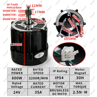 Kit Motor DC Brushless 24V 800W dengan Gear Helikal 16-Gigi, Set Pengontrol 3 Kecepatan untuk Sepeda Motor Roda Tiga Listrik dengan Throttle & Meter