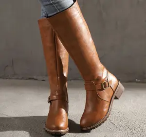 Hot selling leather with zipper casual women long knee boots shoes for lady