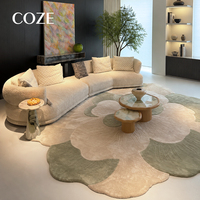 Tapis de style français minimaliste vert, design irrégulier et non conventionnel, à boucles tuftées à la main, écologique et antidérapant