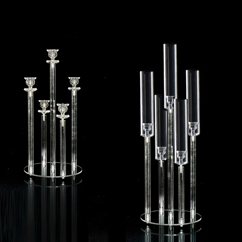 High Quality Transparent Acrylic 5-Head Candlestick For Western Restaurant Main Table Decoration