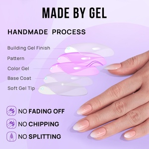 Btartbox 30 pièces Faux Ongles Courts Amande Personnalisés Haute Qualité Design Dégradé Vente en Gros Gels Souples à Presser Luxe - Product Image 4