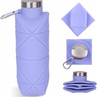 Nouvelle arrivée, gourde d'eau pliable en silicone sans BPA, portable, étanche, compatible lave-vaisselle et micro-ondes, style sport, pour l'extérieur