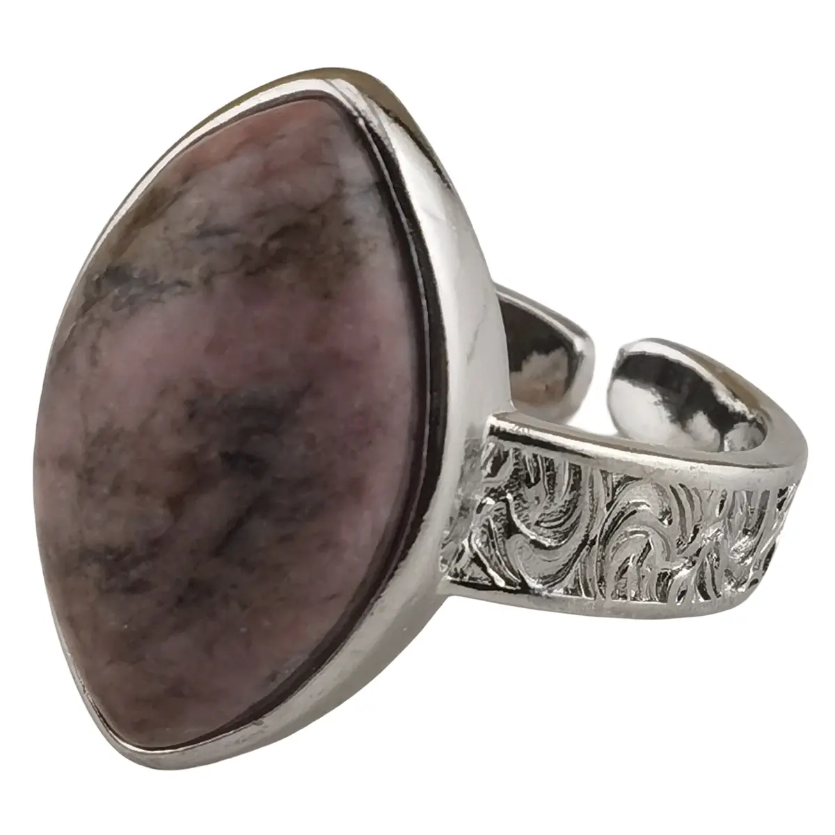 Grosir cincin jari kecil logam Pria Wanita Perhiasan warna-warni alami bentuk mata kuda batu permata Rhodonite merah