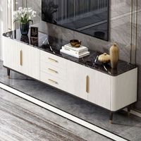 Moontree Meuble de salon élégant, doré et au design moderne, meuble TV et table basse avec dessus en marbre, pied en acier inoxydable
