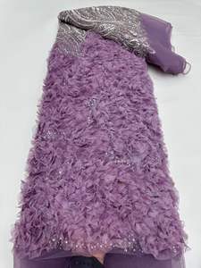 NI.AI 新款串珠蕾丝，刺绣3D花朵，珍珠网蕾丝面料，用于婚纱材料 - Product Image 6