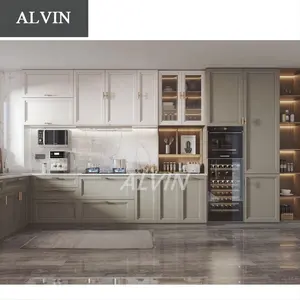 Top Sales Quality Guaranteed Glass Door Design Solid Wood Kitchen Cabinet