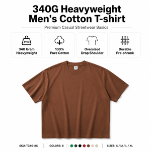 340gsm Wholesale Custom High Quality Heavyweight 100% Cotton Blank Plain Men's Tshirt Streetwear Oversized T-shirts for Men - Product Image 3
