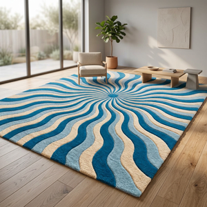 Designer Abstract Blue Beige Tufted Area <b>Rug</b> Rectangle Plush <b>Thick</b> Non-Slip Living Room <b>Rug</b> - Product Image 4