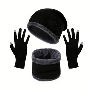 Winter Knit <b>Beanie</b> Hat Neck Warmer Scarf and Touch Gloves Set 3Pcs <b>Fleece</b> Lined Cap for Men Women Promotion Gift Keep Warm - Product Image 2