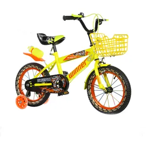 Sepeda keren untuk anak-anak, penawaran menarik dengan keranjang biru dan kuning dua warna untuk anak laki-laki
