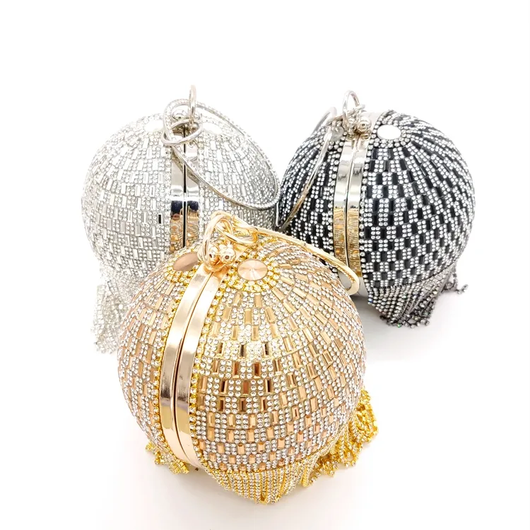 Fashion ladies round ball gold glitter crystal luxury hand purse rhinestone woman clutch bag evening bags for women