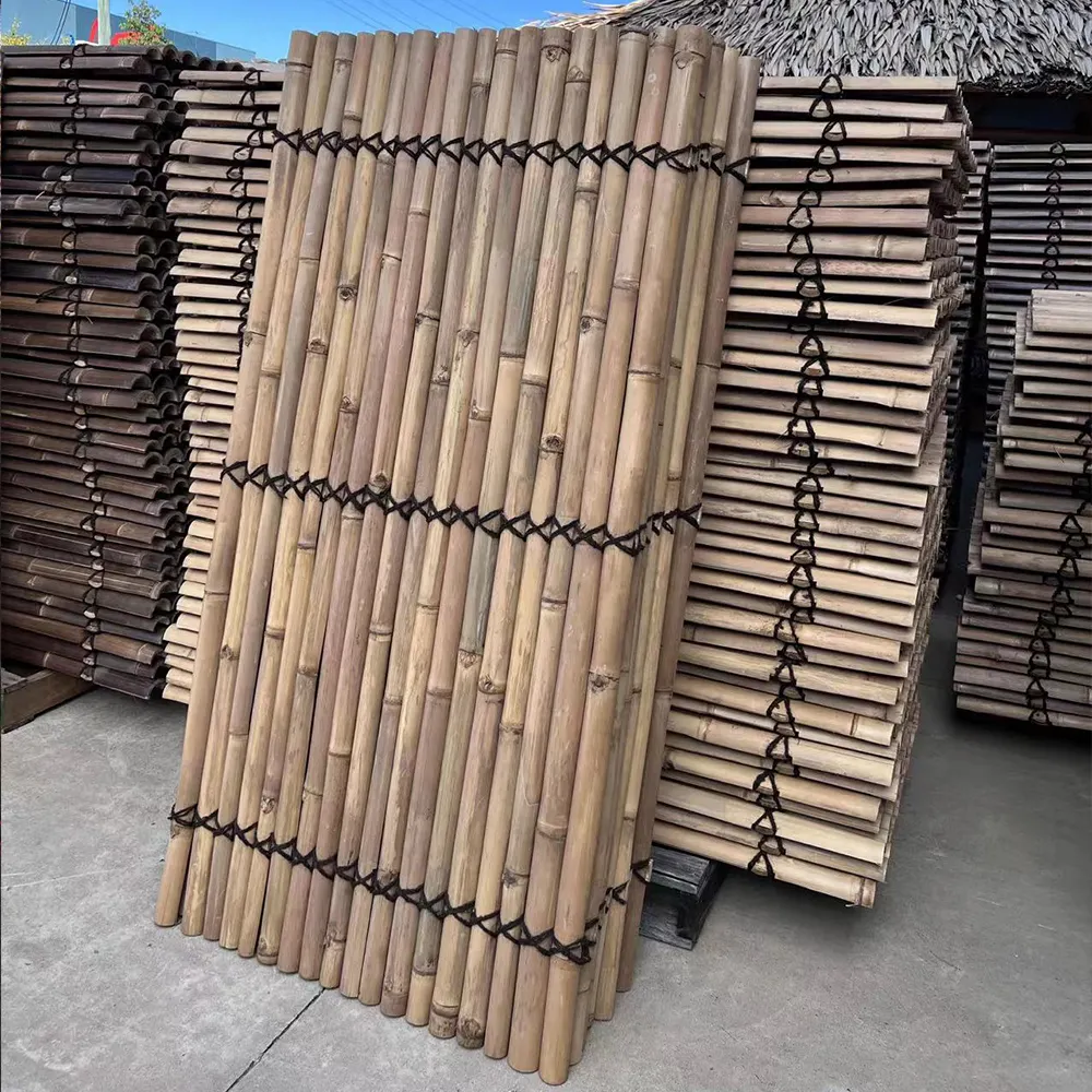 Natural eco friendly cheap yellow half round bamboo fence panel for garden