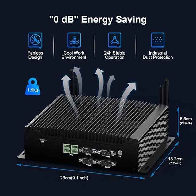 Fanless Mini PC Win 11 Core I7-10510U 8GB RAM 256GB SSD Linux Desktop 6 X COM RS232/422/485 GPIO 4K 3xDisplay
