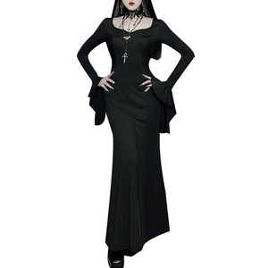 Conjunto <span class=keywords><strong>de</strong></span> <span class=keywords><strong>Disfraz</strong></span> Gótico Oscuro para <span class=keywords><strong>Mujer</strong></span> para Halloween, Estilo Retro Elegante para Club Nocturno, Manga Larga, Cintura Alta, Falda Evase - Product Image 5