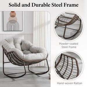 Mecedora grande Papasan de gran tamaño para interiores, mecedora para exteriores, cómodas sillas de huevo de mimbre para porche exterior, Patio, patio trasero, balcón - Product Image 5