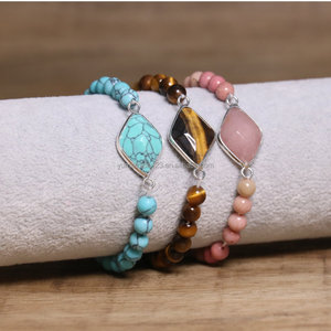 Bracelet élastique en pierres naturelles d'améthyste et <span class=keywords><strong>de</strong></span> quartz rose, fait main, avec breloque, bijou énergétique en <span class=keywords><strong>cristal</strong></span>, cadeau unisexe - Product Image 3