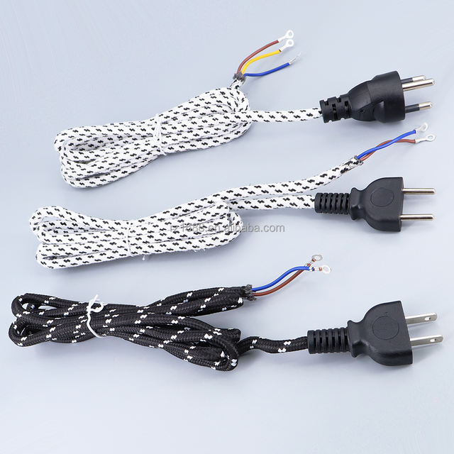 2 Prong EU/US/Thailand Cable Power Supply Cord Power Cable Cotton Braided with Closed End Crimp Terminal for Electric Steam Iron