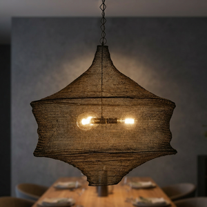 Decoración Colgante de Techo de Malla Metálica Boho Moderna Tejida a Mano, con Acentos LED Negros - Product Image 3