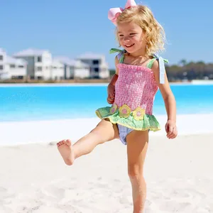 Commercio all'ingrosso Multi Seersucker Daisy costume intero Bikini 2023 estate carino costumi da bagno per ragazza bambini