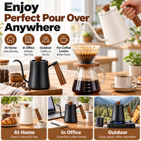 Bouilloire à café à bec de cygne Kingze avec logo personnalisé, 550 ml, en acier inoxydable 304, avec thermomètre, ODM OEM