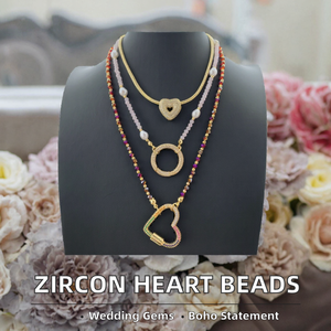 Collier pendentif Cadenas Cœur Bohème TK-L560 avec perles de cristal et petites perles arc-en-ciel sur chaîne serpent - Product Image 2