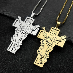 Collana da Uomo Semplice ed Elegante con Pendente a Croce in Acciaio Inossidabile, Gioiello Religioso Cristiano con Fede in Gesù, Vendita all'Ingrosso - Product Image 1