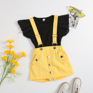 Ensembles de vêtements d'été pour petites filles 2022 de haute qualité en Spandex/Coton, jolies salopettes respirantes à manches à volants, 2 pièces - Product Image 3
