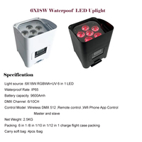 2 x 12 Lumières / Ensemble Projecteur LED Par sans fil à batterie pour extérieur IP65 120W RGBWAUV Éclairage d'événement DJ Contrôle DMX512