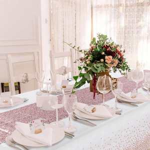 Rose Gold Tablecloth and Sequin Table <b>Runner</b> Set Polka Dots Confetti Dining Plastic Table Cloths Glitter Decorations for Wedding - Product Image 2