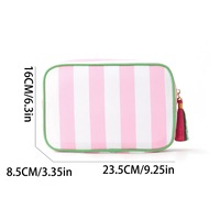 Grande Trousse de Toilette de Voyage Luxe Moderne Rayée Mahjong Grande Capacité Écologique Imperméable avec Pompon pour Femme