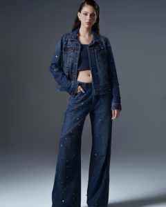 Ensemble de costume en jean pour femmes délavé foncé tenue deux pièces minimaliste pour le travail ou une tenue quotidienne OEM ODM Logo personnalisé + couleurs + design - Product Image 2