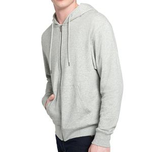 Sweat à capuche zippé pour homme, de bonne qualité, vintage, gris, épaules tombantes, broderie, poids lourd, 100% coton - Product Image 2