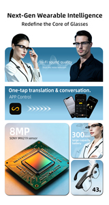 Occhiali Smart AI SENDER T200B con Fotocamera 8MP, Videochiamata 1080P, Traduzione e Cancellazione del Rumore per Business, Montatura Semi-Rimless <span class=keywords><strong>Uomo</strong></span>/Donna - Product Image 2